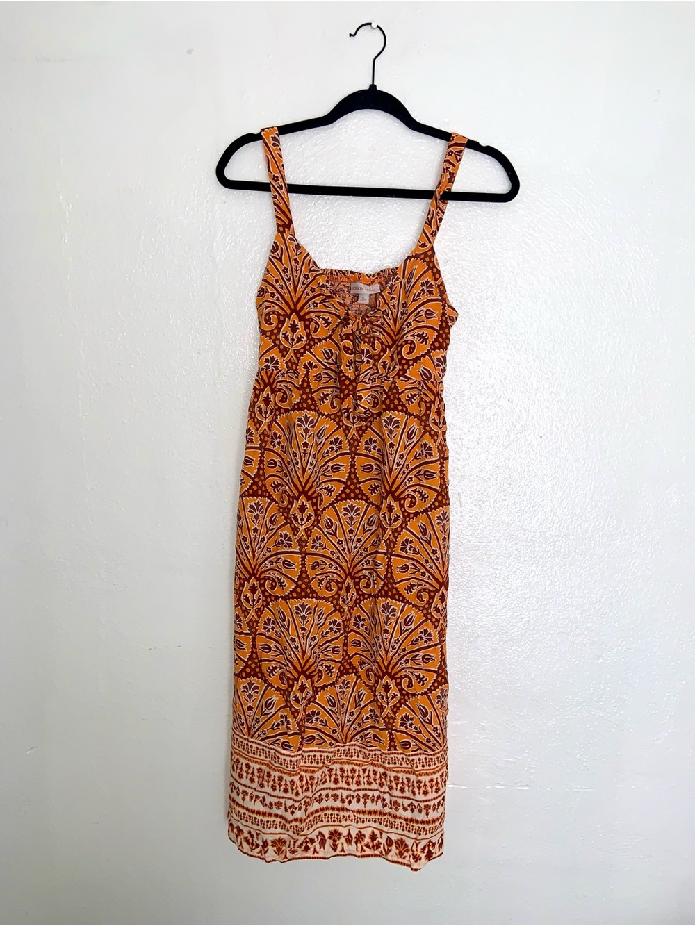 Knox Rose Orange Printed Midi Boho Floral Dress - Size Medium